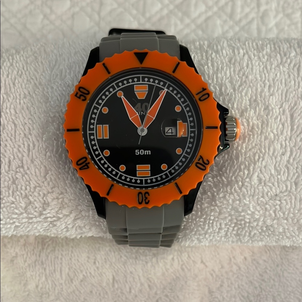 Vibrant Orange and Gray Swim Watch with Luminous Markers